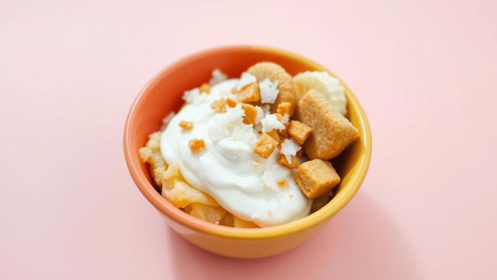 budincă rapidă cu banane și biscuiți