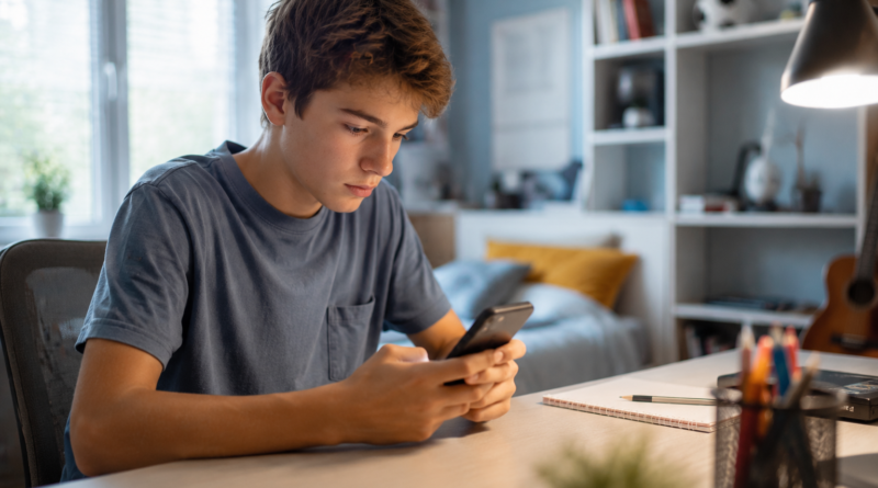 adolescent folosind telefonul mobil