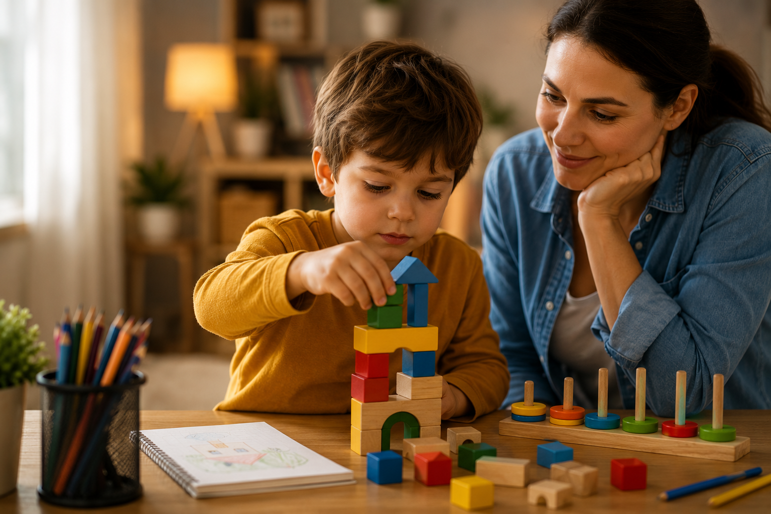 Mulți părinți cred că notele sunt cheia succesului. Ce spun psihologii despre factorul ignorat de mulți părinți copil și mama jucându se acasă joc cognitiv cuburi