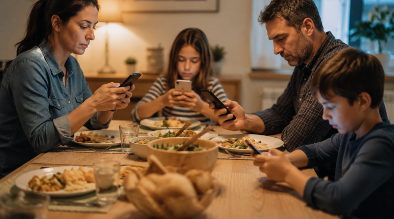 familie telefon ecrane cină masa copii parinti