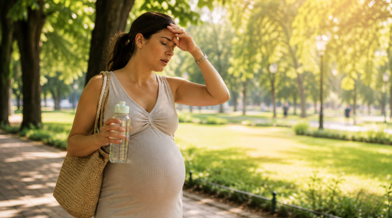 femeie însărcinată într o zi însorită de vară canicula parc